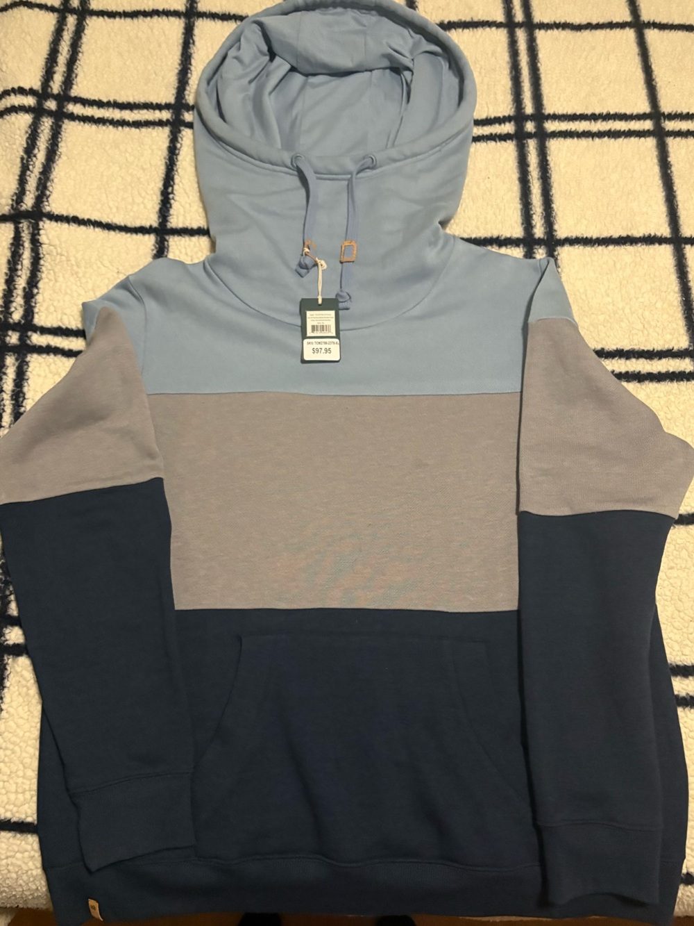 Tentree TreeFleece Blocker Hoodie Color Block Hoodie Blue & Grey XL NWT